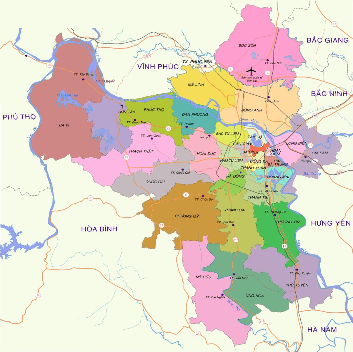 के मानचित्र जिला, हनोई